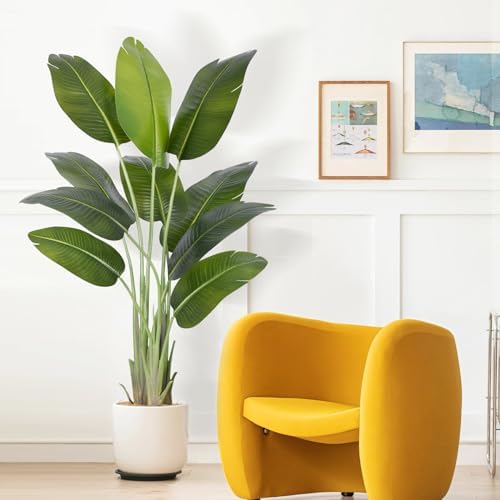 Artificial Bird of Paradise Plant 5Ft Tall Fake Tropical Palm Tree Large Fake Plants with 10 Silk Banana Leaves Faux