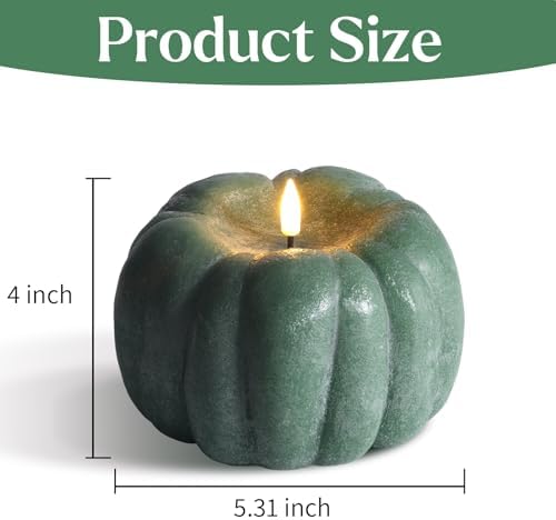 Eywamage Green Pumpkin Fall Flameless Candle with Remote, Halloween Decor