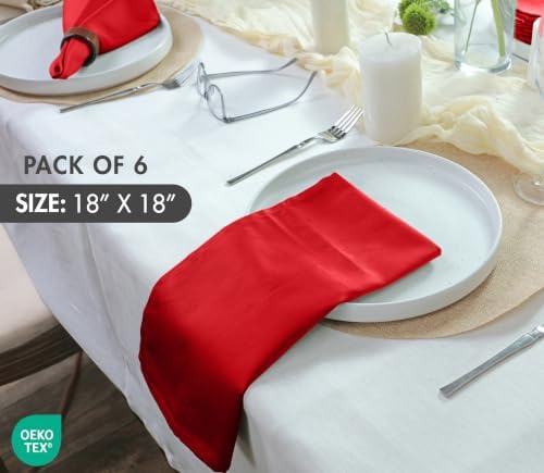 Ruvanti Cloth Napkins Set of 6, Cotton Enrich 18”x18” - Red