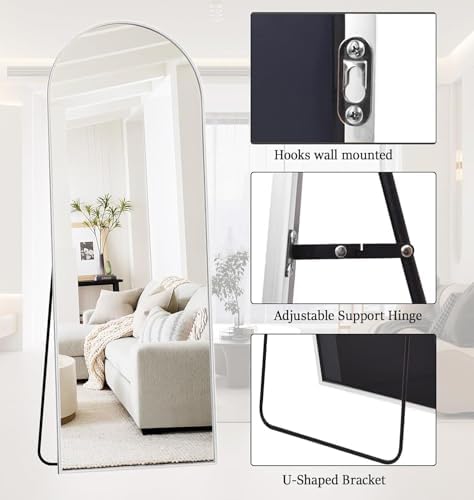 Prywot Arched Full Length Mirror, 70"x26" Free Standing Floor Mirror, White