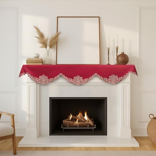 Decozen Mantel Scarf for Fireplace, Mantle Runner Cover Christmas Holiday Fireplace Decor Mantel Decoration Housewarming Gift