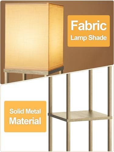 Floor Lamp with Shelves for Living Room Natural Wood, Shelf Floor Lamp with 3 CCT LED Bulb, Corner Display Standing