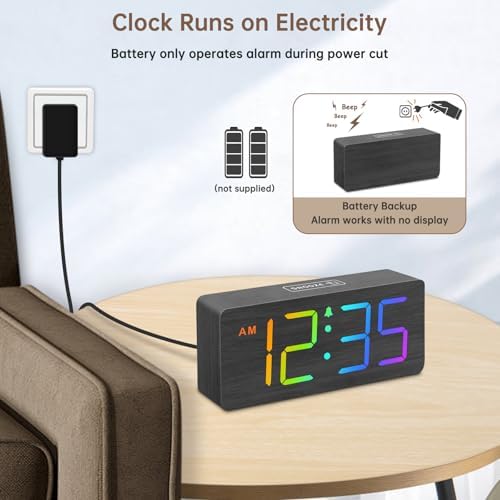 DreamSky Wooden Digital Alarm Clock for Bedroom, Living Room Desk