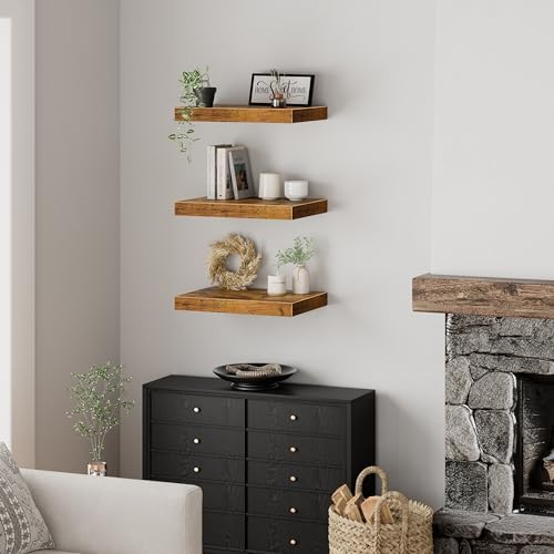 QEEIG 10" Deep Floating Projector Shelves Under TV Shelf (Brown, Set of 3)