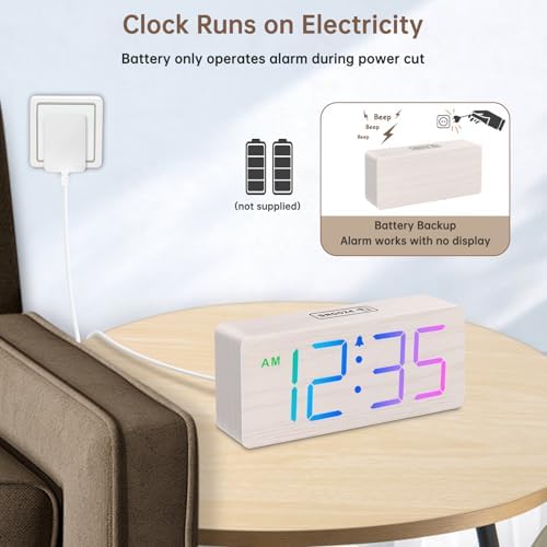 DreamSky Wooden Digital Alarm Clock for Bedroom, Living Room Desk