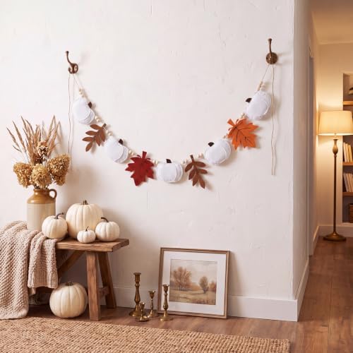 Frienda 8.2 ft Fall Pumpkin Garland with Maple Leaves Wood Beads Felt Decor