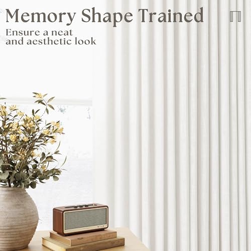 TWODRAPES Beige White Linen Pleated Curtains 30 Inch Length Light Filtering