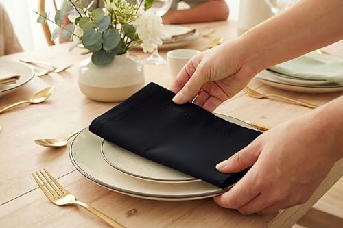 PurpleEssences Hemstitch Cloth Napkins 18x18 in Set of 12 - Black