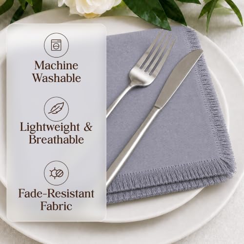 CLOUDLOOM 100% Cotton Fringe Cloth Napkins, Dark Grey, Set of 6, 20"x20"