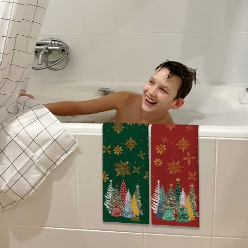 Christmas Tree Kitchen Towels,16x24 Inches Set of 2,Green & Red Tea Towels Dish Towels Hand Towels for Home Kitchen Farmhouse Bathroom Decor.(020)
