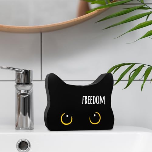 Black Cat Decor Cat Bathroom Decor Freedom Funny Bathroom Acrylic Decors Sign Cat for Home Bathrooms Cats Lover Independence Day Decor decorativesignage1447