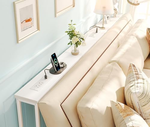 SUPERJARE 78.8 inch Narrow Behind Couch Table with 2 Charging Stations