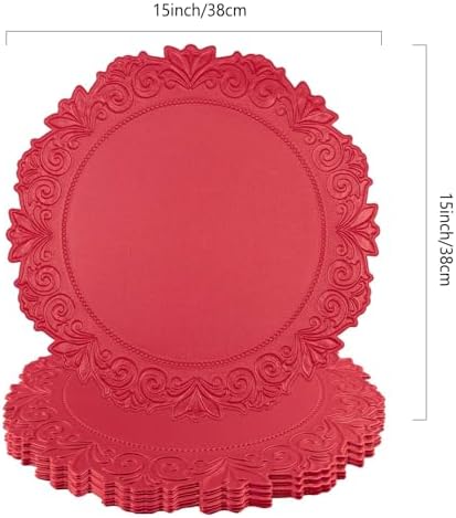 Round Faux Leather Placemats Set of 4, Dining Table Mats, Holly Red