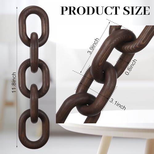 Decorative Wood Chain Link Decor Rustic 5 Link Wooden Chain Ornament / Dark Walnut / 13.78 Inch