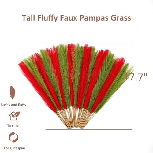 Faux Red Green Pampas 30PCS 17" for Christmas Floral Fillers