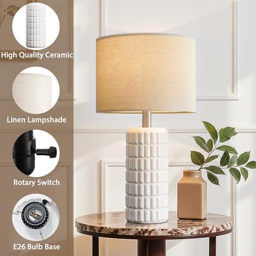 Seealle 23" Modern Ceramic Table Lamps Set of 2, Lamps for Bedroom, White