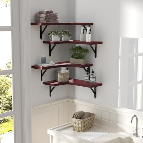 ROMGUAR CRAFT Corner Floating Shelves Wall Mounted Set of 4, Red