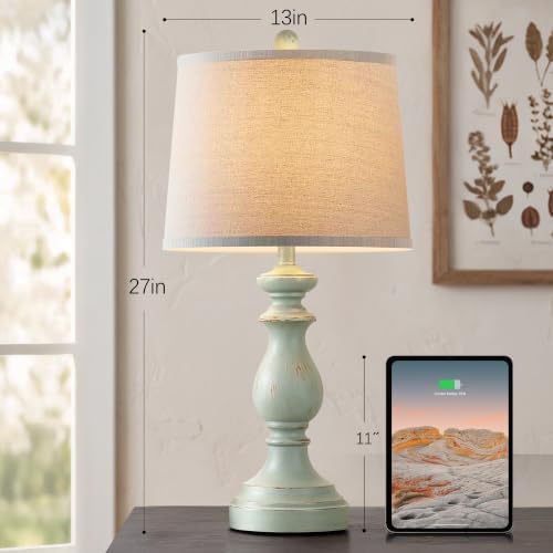 PARTPHONER Traditional Table Lamp Set of 2, Rustic Farmhouse Table Lamps for Living Room Bedroom, 27" Bedside Desk