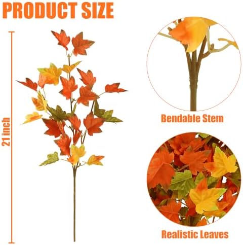 Sggvecsy 6 Pack Artificial Maple Leaves Branches Fall Greenery Stem Autumn Faux Fall Leaves Silk Faux Plants for Vase Indoor Outdoor Home Festival Table Centerpieces Thanksgiving Decoration