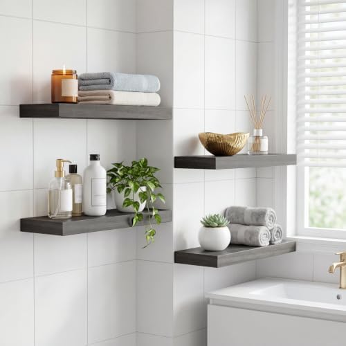 Fixwal Floating Shelves for Wall Decor (Grey, Set of 4, 15.7 Inch)