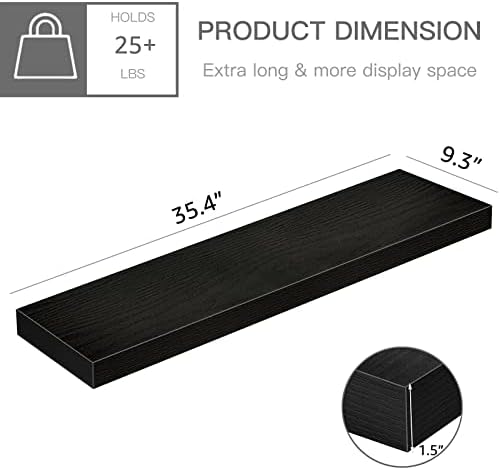 QEEIG Long Floating Shelves for Wall (Black, Set of 2, 35.4")