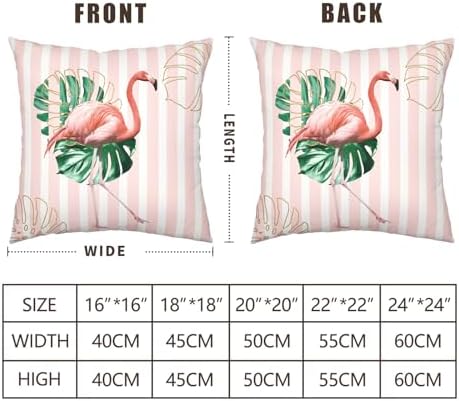 Pink Flamingo Outdoor Pillow Covers 20x20 Set of 2 Tropical Green Leaves Abstract Arch Pink White Striped Decorative Pillow Cases Spring Summer Farmhouse Decor for Home Couch Sofa