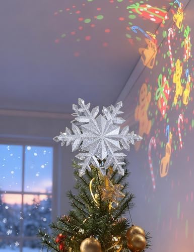 DG-Direct Christmas Tree Topper with 6 Rotating Projection Patterns, Silver