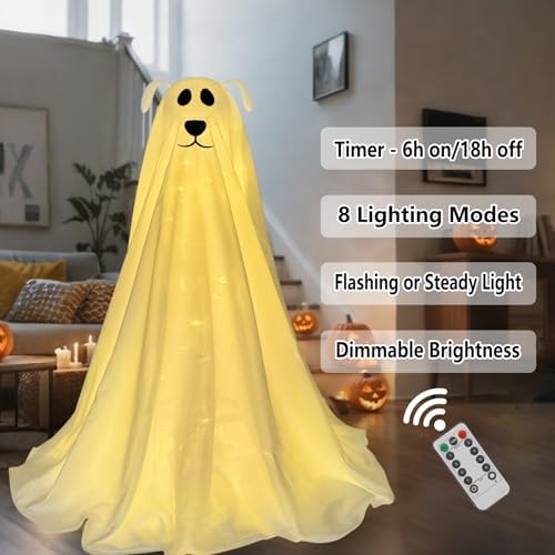 Halloween Decorations, 2.5FT Light Up Halloween Ghost Dog with Remote