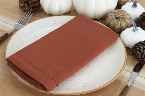 PurpleEssences Hemstitch Cloth Napkins 18x18 in Set of 6 - Rust