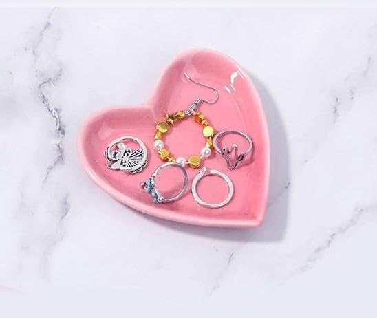 Ceramic Jewelry Dishes Heart Shape Jewelry Trays Storage Trays / Pink / Set of 8