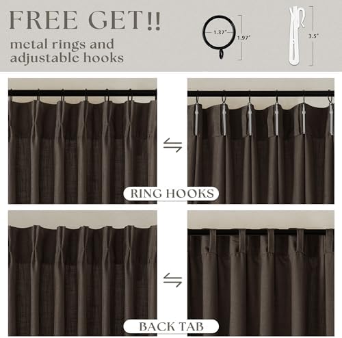 Dark Chocolate 80 Inch Pinch Pleated Semi Sheer Linen Curtains 2 Panels