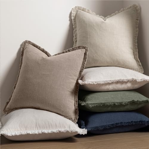 MIULEE Linen Fringe Decorative Fall Euro Throw Pillow Covers Dune 22x22