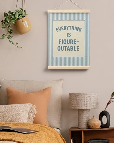 FGFK Preppy Blue Everything Is Figureoutable Inspirational Wall Art Poster Hanger Frame, Trendy Blue Striped Positive