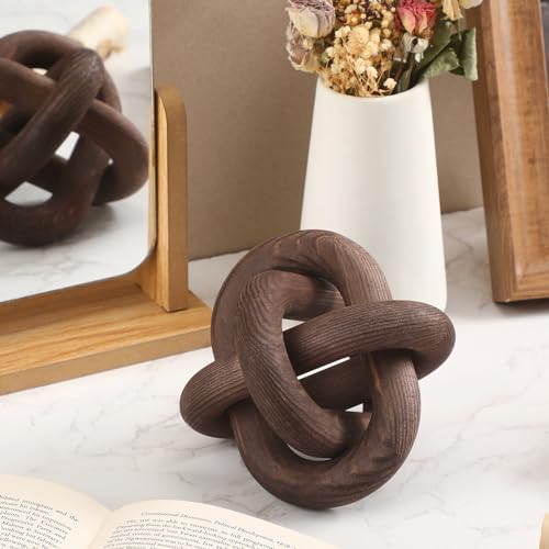 Yalikop 3 Link Wood Knot Decor Rustic Table Shelf Accents, Black Walnut