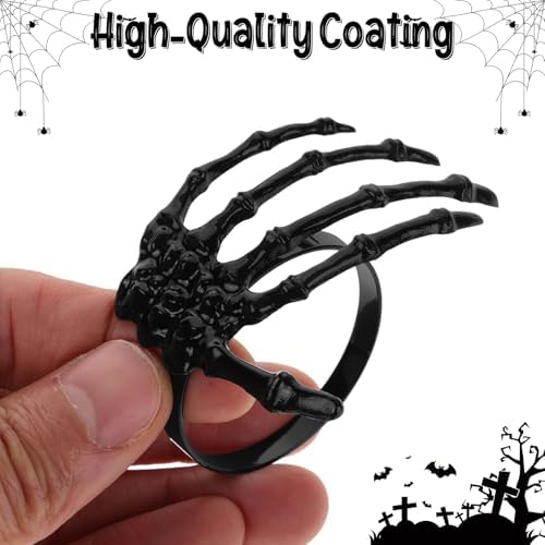 Halloween Napkin Rings Set of 6, Black Skeleton Hand Napkin Rings for Table Decoration, Halloween Party Dinner Table Decor
