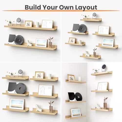 upsimples Floating Shelves for Wall Decor Storage, Natural, 6Pcs, 15.7''