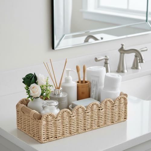 Scalloped Edge Toilet Paper Storage Basket / Beige / 14 x 6.3 x 3.9 / M - In