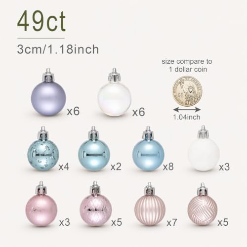 DecorbyHannah 49ct Pink Blue Mini Christmas Ornaments Set Tree Decoration