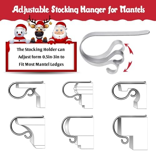 Christmas Stocking Holder, 4 Pack Stocking Holders for Mantle, Adjustable