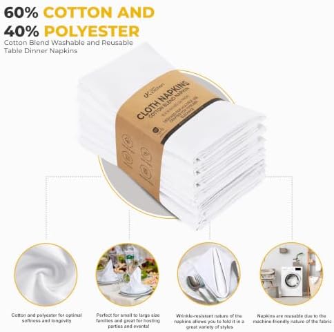 Utopia Kitchen Cotton Blend White Cloth Napkins [24 Pack, 18x18 Inch]