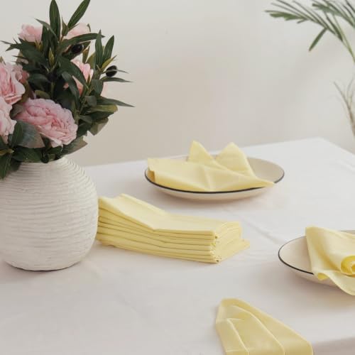 Cloth Napkins Set of 12, 100% Cotton Dinner Napkins for Thanksgiving, Christmas & Fall Entertaining, Washable Reusable Table Linens for Wedding & Everyday Use, 18 x 18 Inch, Light Yellow