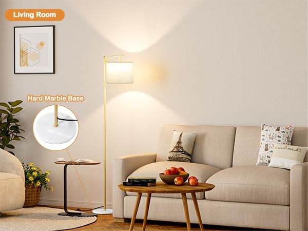 Ambimall 60" Floor Lamp for Living Room with 3 Color Temperatures, Gold Standing Lamp with White Marble Base, Modern
