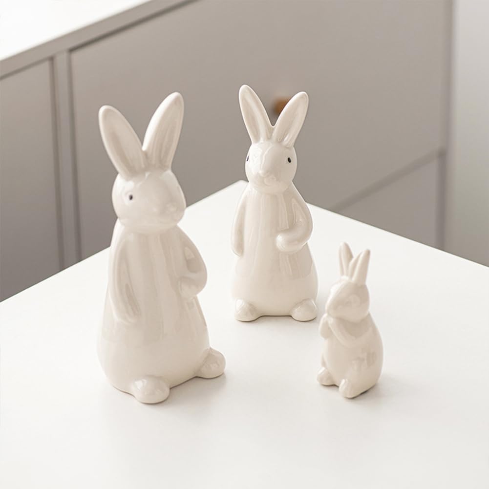 Ceramic Bunny Rabbits Figurine Decor / Large / White