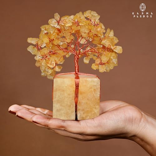 KARMAPLEDGE Chakra Tree of Life for Unique Gifts for Mom, Dad, Home and Office Decor, Handmade Citrine Healing Crystal
