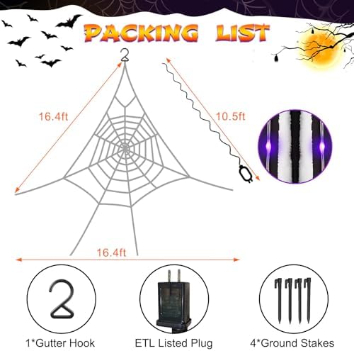 Giant Spider Webs Halloween Decoration Outdoor,Halloween Spider Web for Scary Halloween Yard Decorations