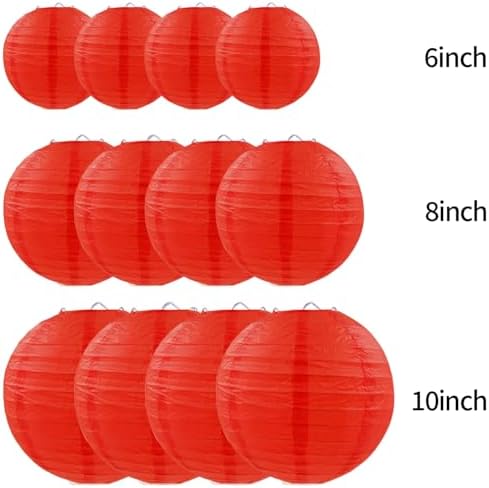 Red Paper Lanterns Round Hanging Paper Lanterns Decorations for Birthday Wedding Baby Bridal Shower Christmas Home Party Decoration (12 PCS)