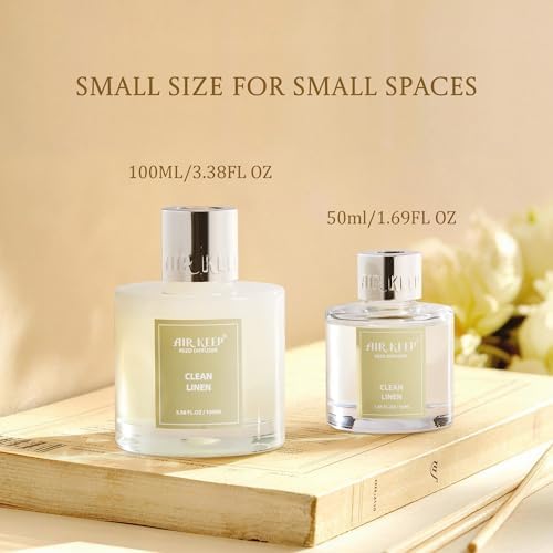 Airkeep Reed Diffuser Set,1.69 fl oz (50 ml) - Clean Linen Oil Diffusers with 8 Reed Sticks,Home Fragrance Reed