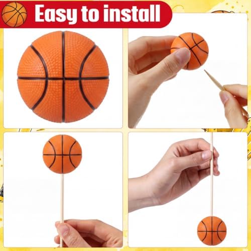 Soulchen 24 Pcs Basketball Centerpiece Sticks Set 1.57inches Basketball Balls with 7.87inches Sticks for Basketballs Themed Party Decorations Sports Banquet Table Centerpieces Team Event Decor