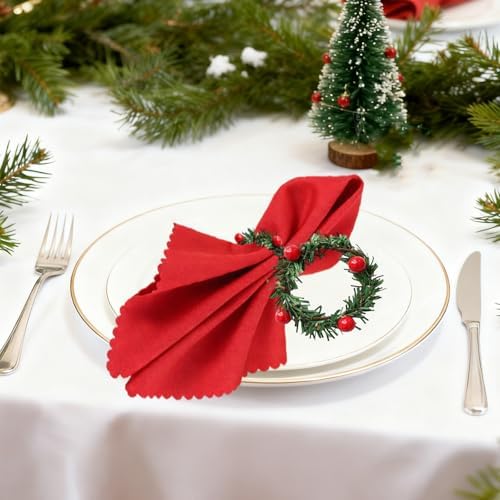 Christmas Napkin Rings Red Artificial Berry Candle Rings with Grass Mini Christmas Wreath for Banquet Table Decorations 10pcs