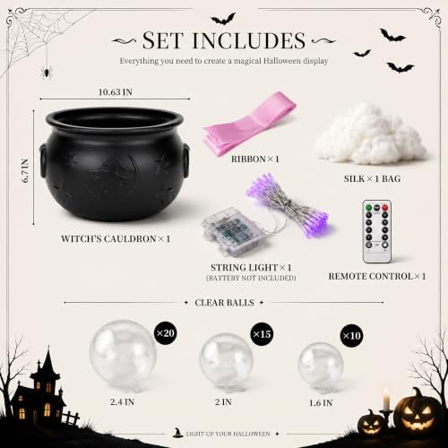 AYGXU Halloween Decorations Indoor,Black Witches Cauldron,Halloween Party Decorations,Plastic Cauldron Pot,Bubble Witch Cauldron DIY Set for Kitchen Table Decor